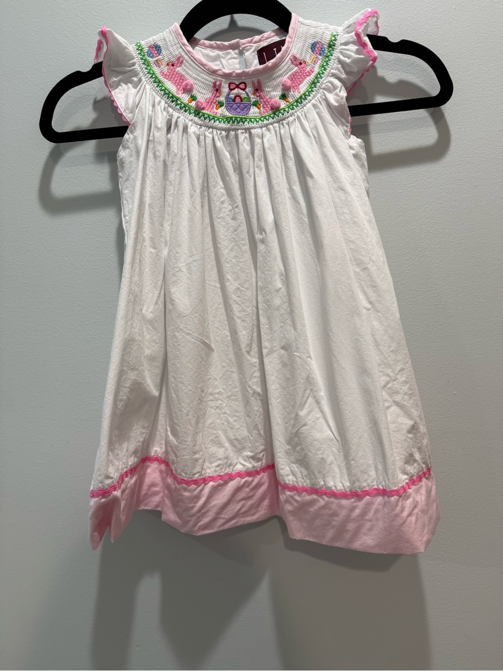 Lil Cactus Easter Bunny Smocked Dress 3T Boutique Pink White